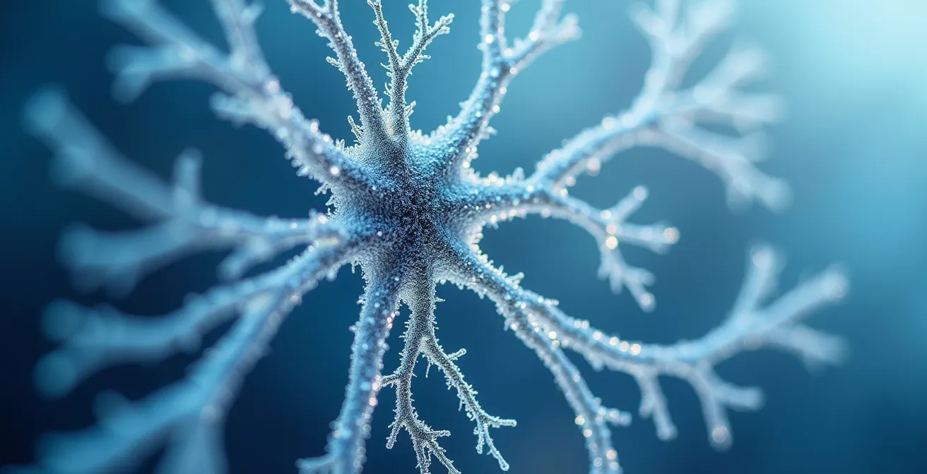 Makroaufnahme neuronaler Verbindungen im menschlichen Gehirn, die den Plateau-Effekt symbolisieren
