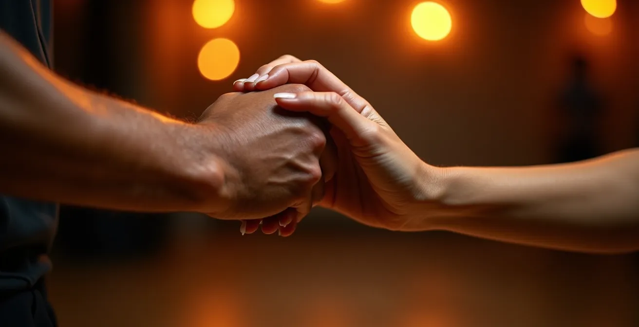 Nahaufnahme der Handhaltung beim Salsa-Tanzen mit Fokus auf nonverbale Signale