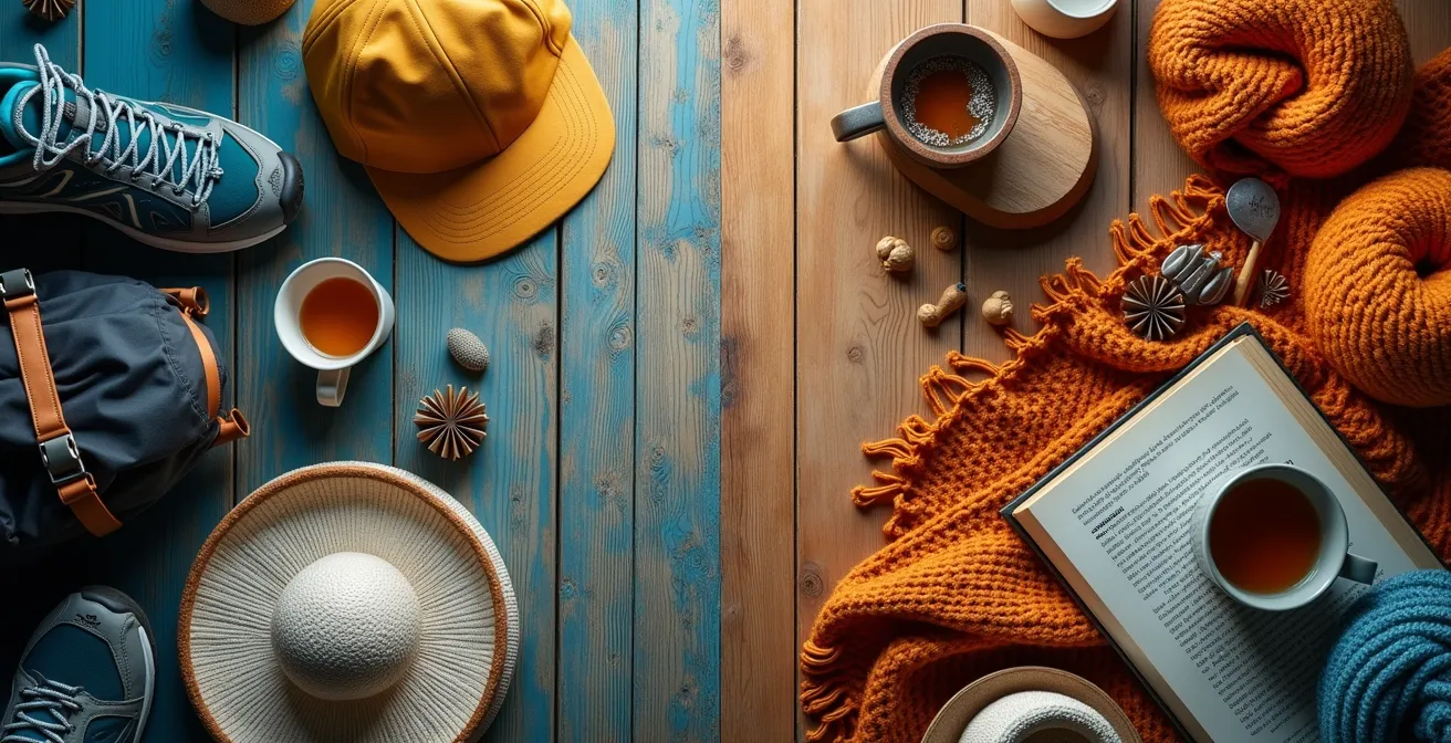 Visualisierung eines ausgewogenen Wochenrhythmus mit verschiedenen Aktivitätsstufen angepasst an Schweizer Jahreszeiten