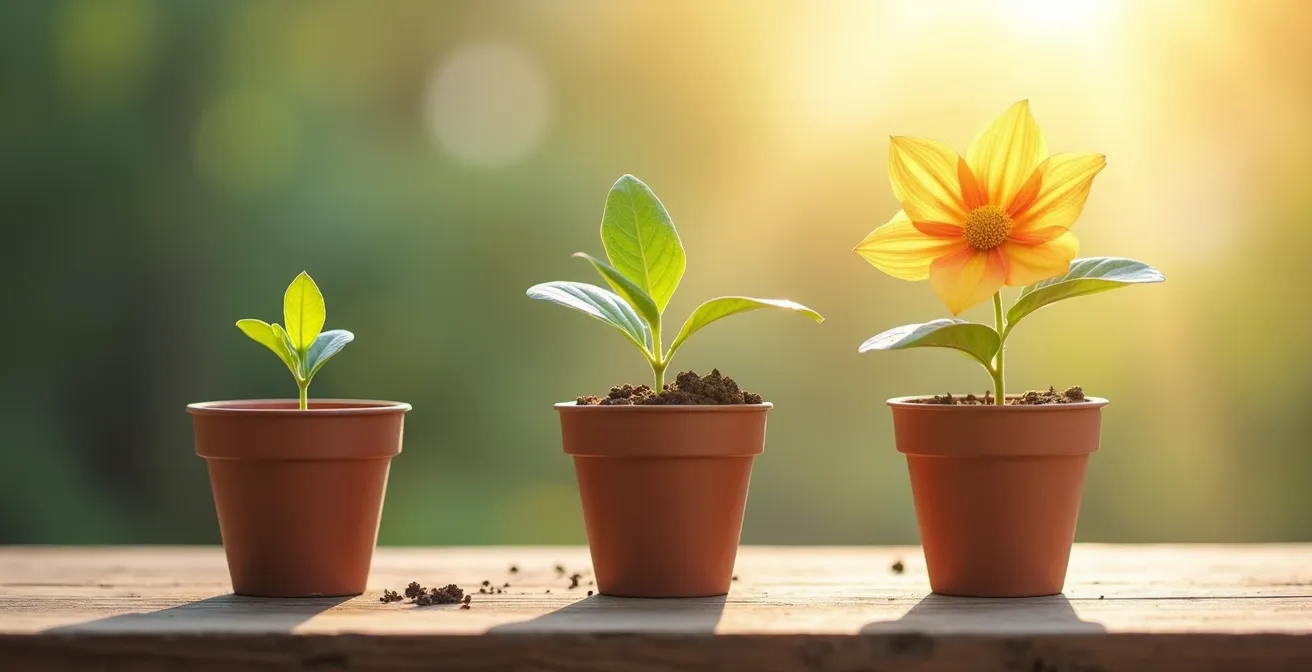 Symbolische Darstellung der drei Entwicklungsphasen durch natürliche Elemente