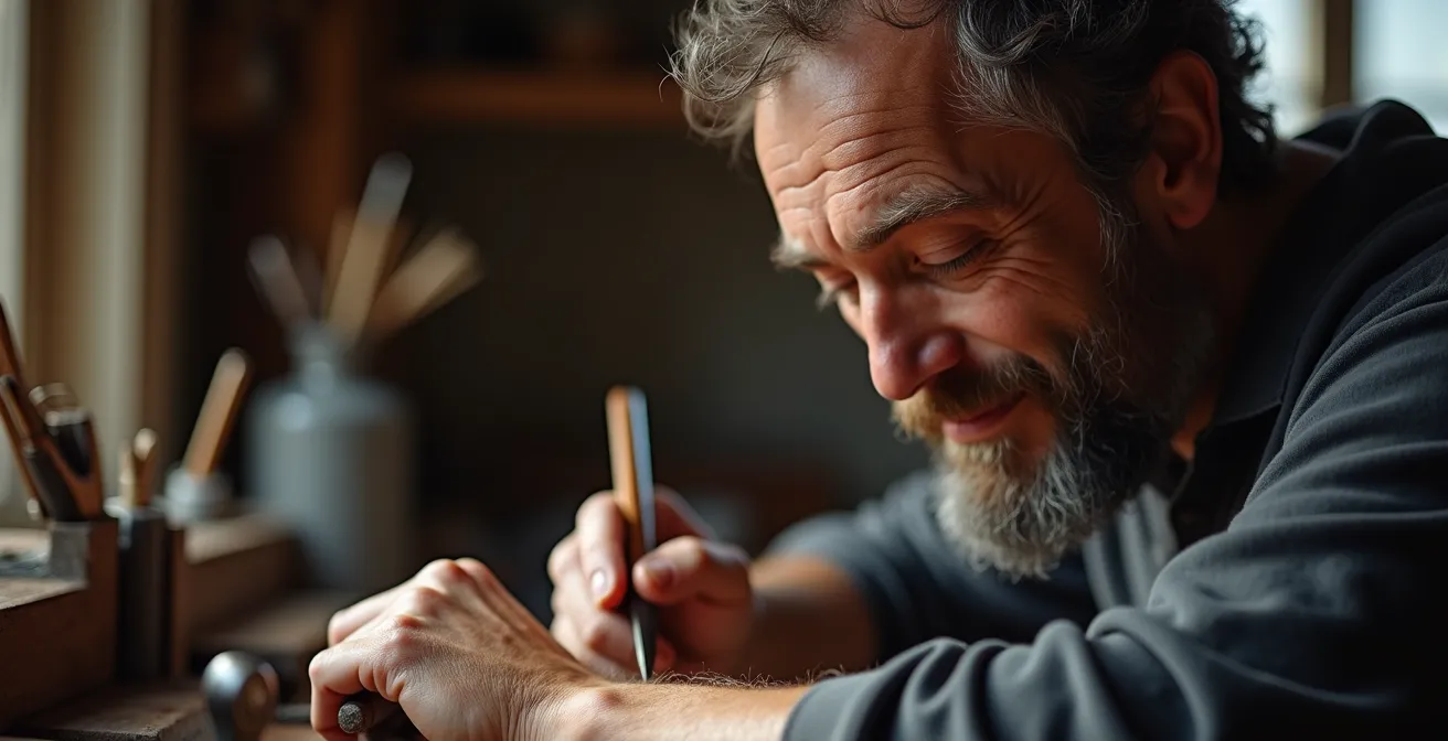 Person lernt selbstständig ein Handwerk in einer traditionellen Schweizer Werkstatt