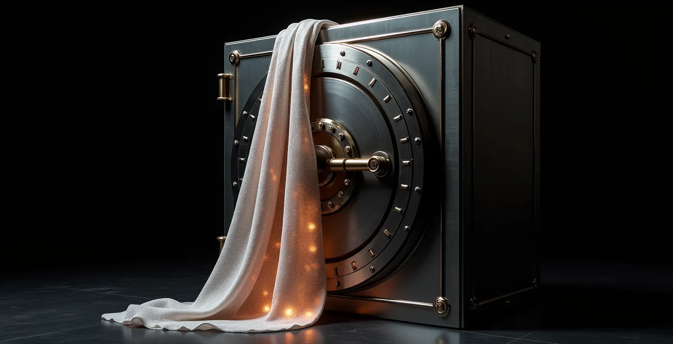 Abstrakte Darstellung von Datenschutz bei Smart Textilien mit Schweizer Sicherheitsstandards