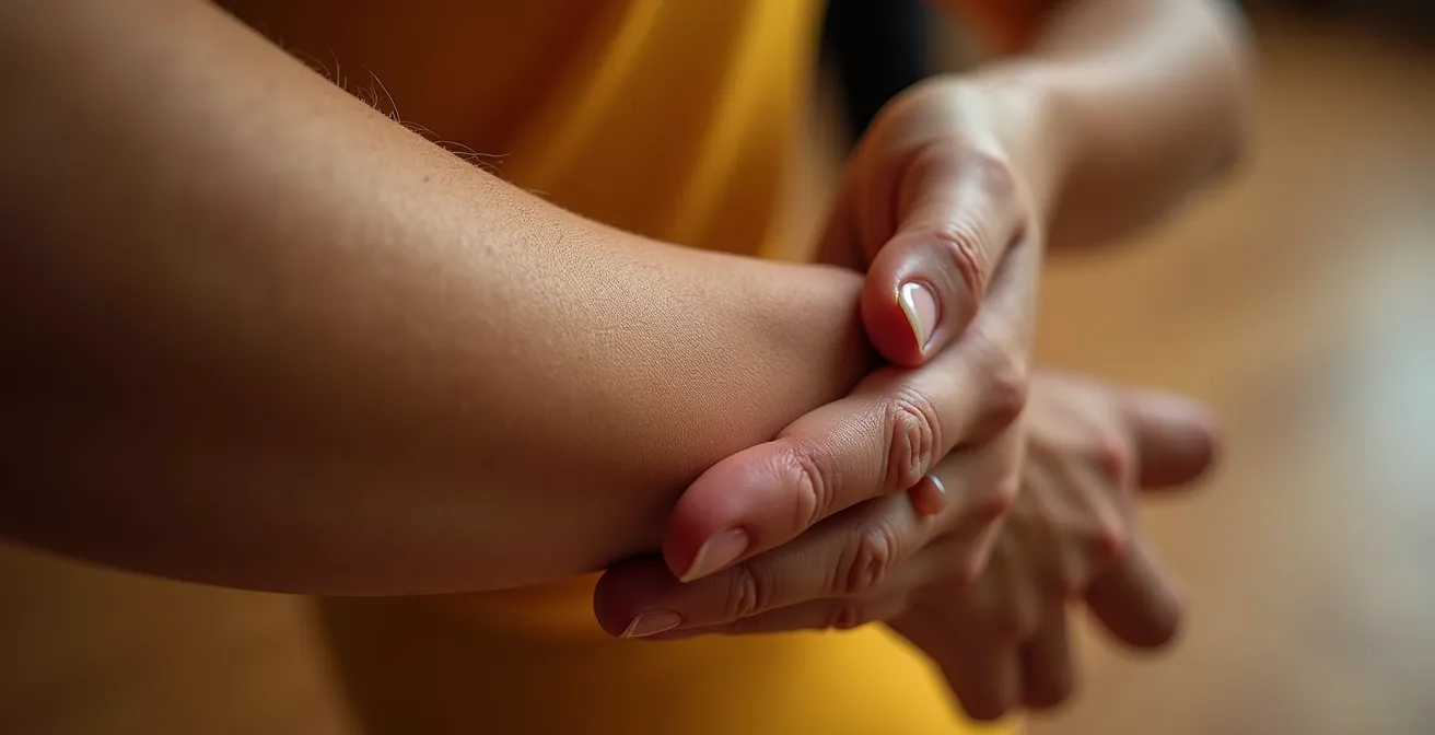 Makroaufnahme eines Pulssensors am Handgelenk während einer Tanzbewegung