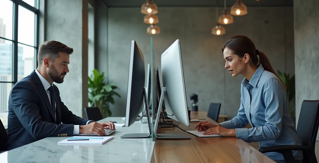 Visueller Kontrast zwischen formeller Bankumgebung und lockerer Start-up-Atmosphäre