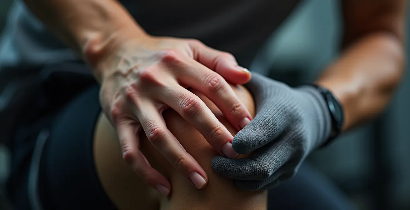 Nahaufnahme einer Hand, die zur Aktivierung vor dem Training einen Muskel berührt
