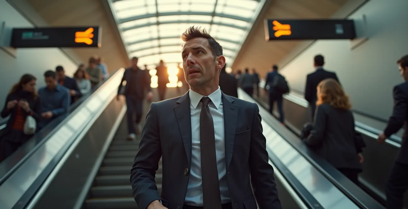 Geschäftsperson nutzt Treppe am Schweizer Bahnhof während Stosszeit