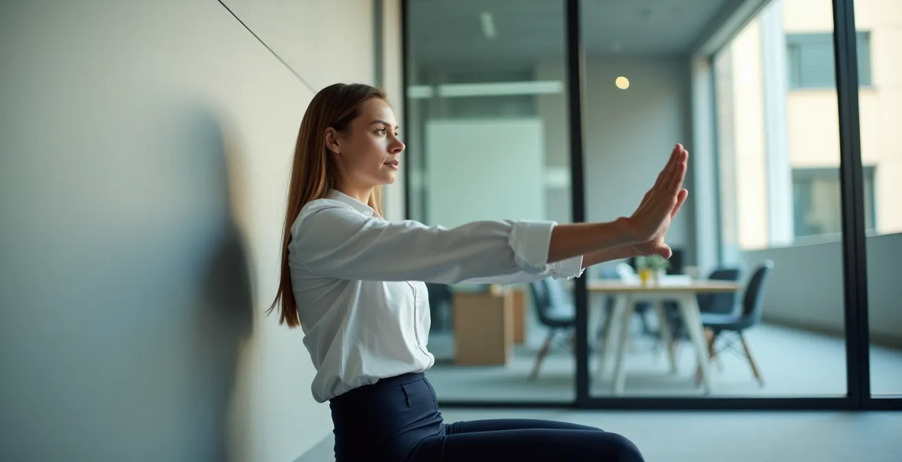 Büro-HIIT-Übungen in modernem Schweizer Arbeitsumfeld