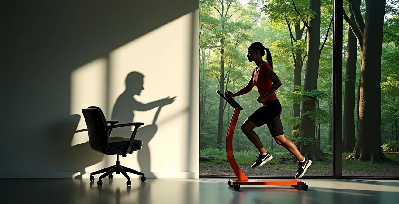 Vitaparcours-Station im Schweizer Wald mit trainierender Person