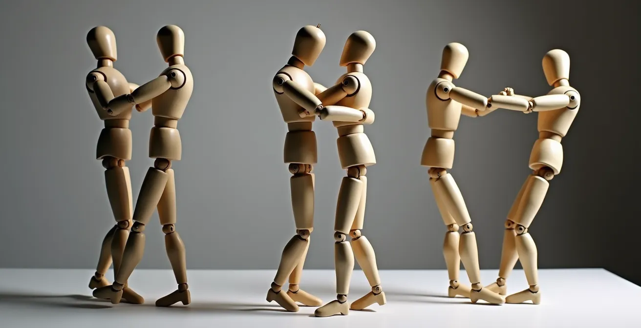 Abstrakte Darstellung verschiedener Tanzpositionen als Metapher für Führungsstile