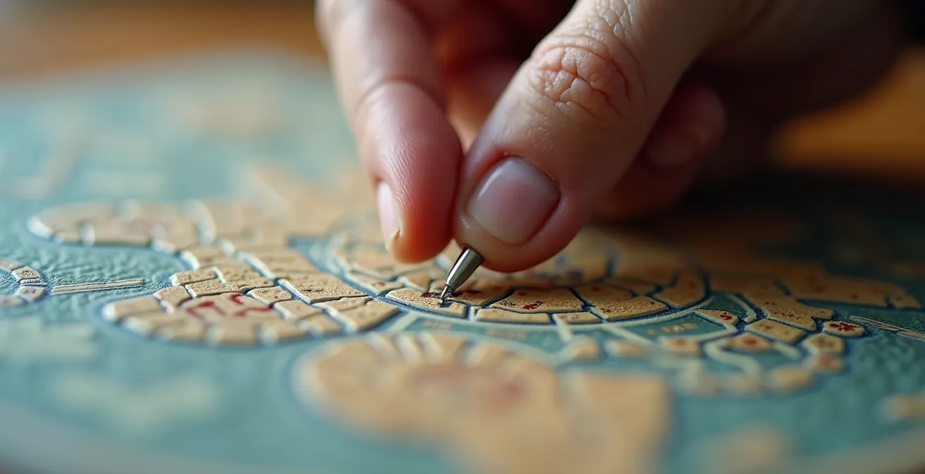 Detailaufnahme einer Hand, die taktische Bewegungen auf einem Spielfeld-Modell nachzeichnet