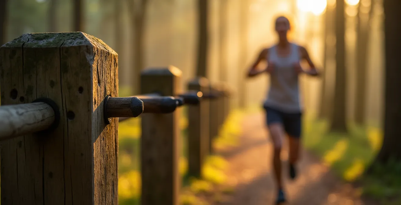 Läufer beim traditionellen Vita Parcours Training am Zürichberg im Morgennebel